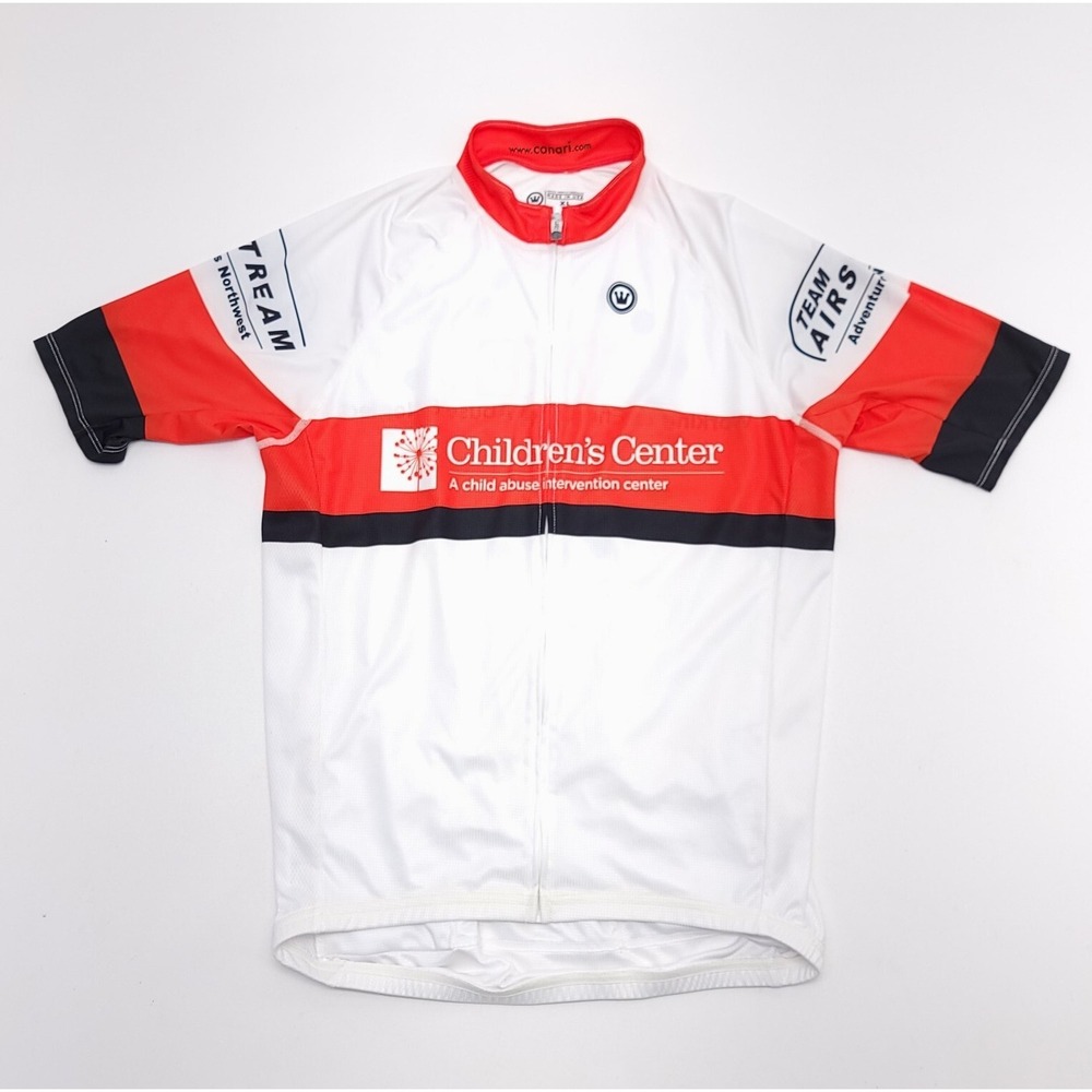 Canari Cycling Top Shirt Mens XL White Orange Full Zip Pocket Team Airstream‎